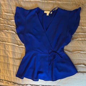Elegant Royal Blue Wrap Blouse
